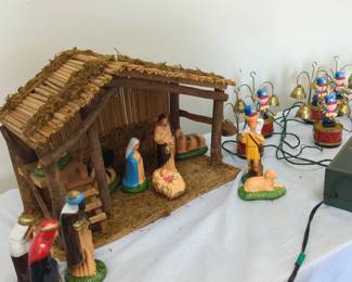 Vintage Nativity Scene And Santas Marching Band Musical Bells
