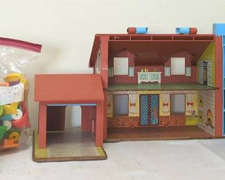 Vintage Fischer Price Little People Dollhouse And Accessories