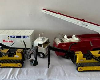 Vintage Tonka Metal Trucks, Fire truck , Bulldozer, Nylint Monsanto Truck