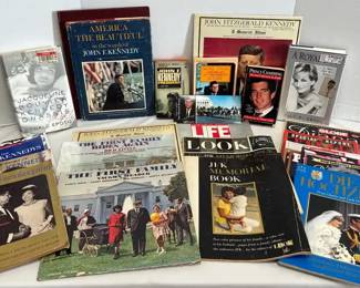 Assorted Kennedy Books, Magazines, John F Kennedy A Memorial Album Records, The First Family Rides