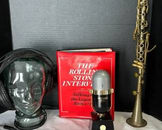 Vintage Pierre LAMARRE Paris Metal Clarinet,AKG Headphones On Glass Head, Message Mike, 