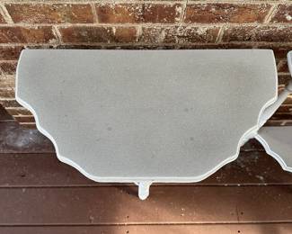 P79 - $45. Pair of Glittery Painted Side Tables. Measures 23” wide x 12” deep x 23” tall. Sturdy!