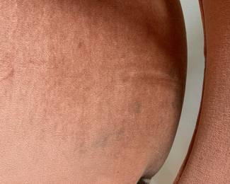 P34 - $85. Single Barrel Back Chair with pink velour seat. Measures 25” wide x 20” deep x 28” tall.