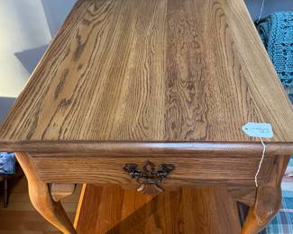 P90 - $85. PAIR of Solid Wood Side Tables. Each measures 22.25" x 27" x 22.25" tall. Drawers slide. Overall very good condition! Sturdy. 