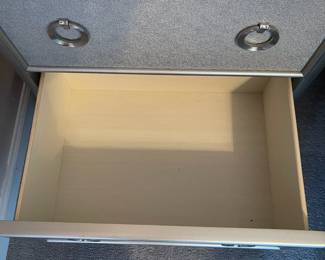 P13 - $50. Single Silver Nightstand in Very Good Condition. Measures 24“ wide x 16.5“ deep x 28“ tall.