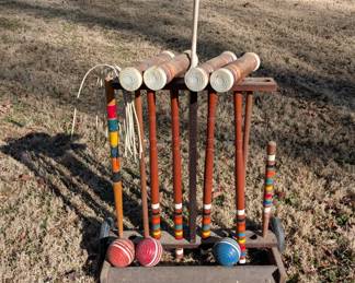 P104 - $50. Wooden Croquet Set. 