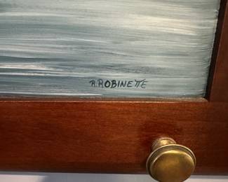 P75 - $25. Wall Hanging Painting, signed R. Robinette, with Hooks to hang leashes or jackets. 