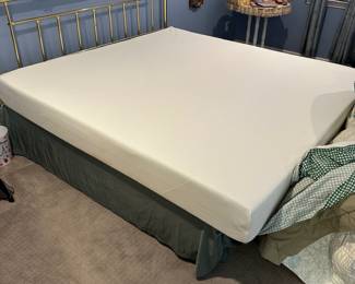 P53 - $225. King Sized Brass Headboard. Measures 76" wide x 42" tall. Includes King(ish) Sized Zinus Mattress. California King sheets fit it. Measures 78" x 74"