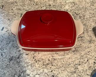 P48 - $35. Emile Henry Red Casserole Dishes with Lid. 84.28