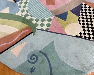 P95 - $175. Post Modern Abstract Round Rug. MahDavis Collections Area Rug. Measures 91" round.  Wool. Cat friendly home!