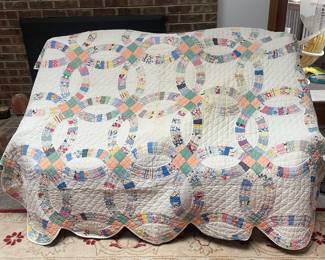 P9 - $60. Slight Discoloration Throughout. Missing Some Squares. A Few Small Holes. Measures 76" x 80".