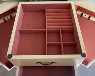 P28 - $75. Stand Up Jewelry Box. Measures 16” wide x 12” deep x 40" tall. Top lifts up and doors on the side open for necklaces. 