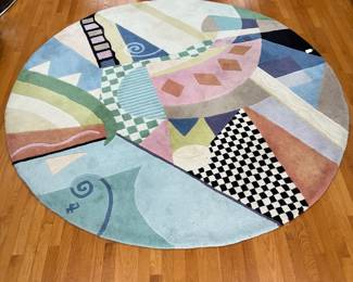 P95 - $175. Post Modern Abstract Round Rug. MahDavis Collections Area Rug. Measures 91" round.  Wool. Cat friendly home!