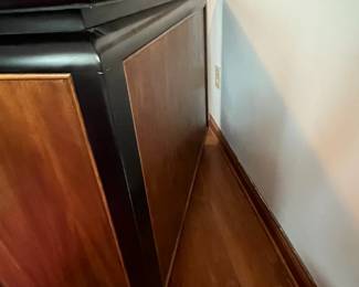 P2 - $450. Very good vintage condition! 1970’s Chinoiserie Pagoda Style Flip Top Buffet / Bar Cabinet.  Designed by Raymond Sobota for the "Chin Hua" Collection. Measures 40” wide x 19” deep x 30.75” tall.