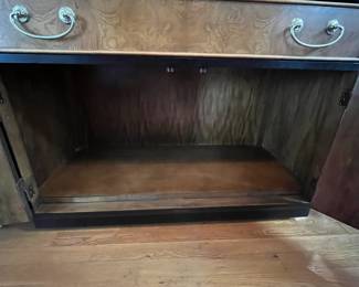 P2 - $450. Very good vintage condition! 1970’s Chinoiserie Pagoda Style Flip Top Buffet / Bar Cabinet.  Designed by Raymond Sobota for the "Chin Hua" Collection. Measures 40” wide x 19” deep x 30.75” tall.