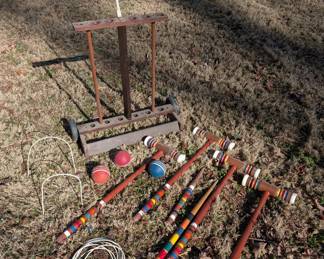 P104 - $50. Wooden Croquet Set. 