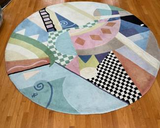 P95 - $175. Post Modern Abstract Round Rug. MahDavis Collections Area Rug. Measures 91" round.  Wool. Cat friendly home!