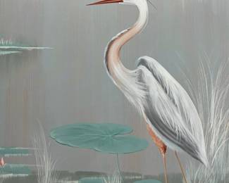 P99 - $250. Lee Reynolds Crane / Blue Heron LARGE framed art. Measures 60.25" x 48.25" framed.  Make sure you can move this in your vehicle!