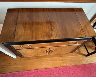 P2 - $450. Very good vintage condition! 1970’s Chinoiserie Pagoda Style Flip Top Buffet / Bar Cabinet.  Designed by Raymond Sobota for the "Chin Hua" Collection. Measures 40” wide x 19” deep x 30.75” tall.