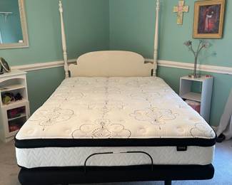P32 - $350. White Headboard with Adjustable Queen Bed. Frame & Mattress are from Ashley Furniture. Works great!