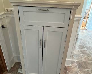 P23 - $25. Small Storage Cabinet - Drawer needs repair. Was used in the kitchen for storage. Measures 23.75” wide x 12” deep x 39.25” tall.