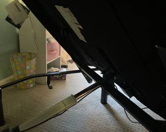 P32 - $350. White Headboard with Adjustable Queen Bed. Frame & Mattress are from Ashley Furniture. Works great!