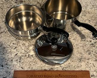 P52 - $25. Faberware Classic Series Stainless Steel 2-Qt. Covered Saucepan With Double Boiler Insert.