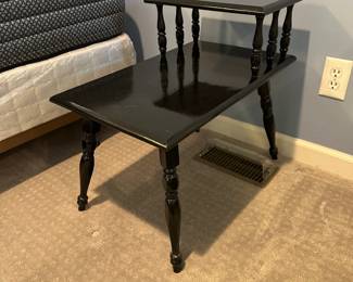 P63 - $15. Single Side Table painted Black Lacquer. In good condition. Measures 15” wide x 24” deep x 22” tall.