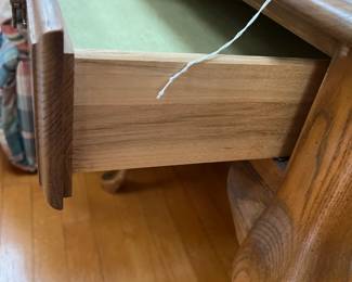 P90 - $85. PAIR of Solid Wood Side Tables. Each measures 22.25" x 27" x 22.25" tall. Drawers slide. Overall very good condition! Sturdy. 