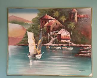 P29 - $65. LARGE Print from Montgomery Ward "Topical Bay"  - please make sure you can move this! Measures 50” wide x 40” tall. Signed Lauren. 