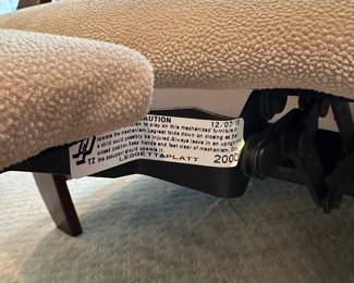 P60 - $50. Wood Framed Recliner. Arms need cleaning. Measures 31” wide x 40” deep x 39” tall.