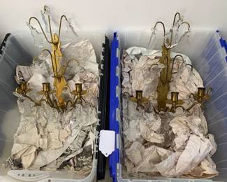 Vintage French wall candlestick and crystal sconces