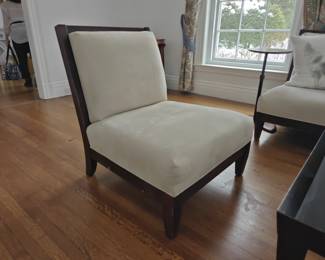 001 – Pair: Desmond Fawn Upholstered Side Chairs (Rowe manufacturer) – 35 1/2 x 31 x 35