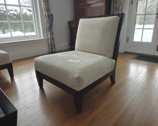 001 – Pair: Desmond Fawn Upholstered Side Chairs (Rowe manufacturer) – 35 1/2 x 31 x 35