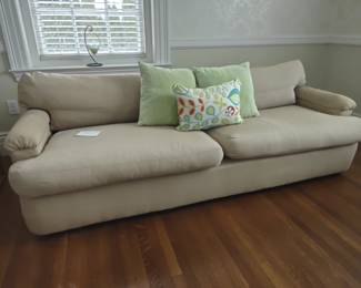 021 – Shelby Two Cushion Long Tan Sofa – 85 x 28 x 37