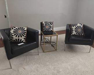 018 – Pair: Black Modern Arm Chairs – 39 1/2 x 39 1/2 x 37
