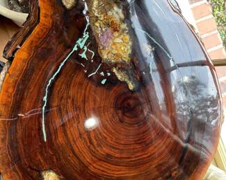 Close Up Of Black Walnut Tea Table with Crystal & Gemstone Inlays