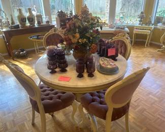 Marble top French style table and four chairs