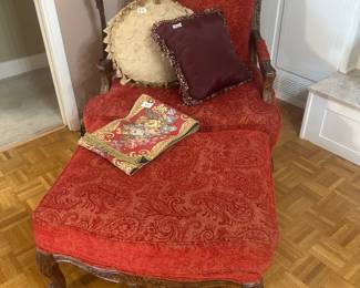 Red brocade fabric country French chair