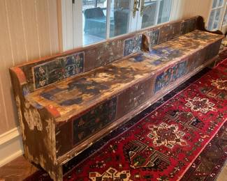 Early 9 foot European painted bench
