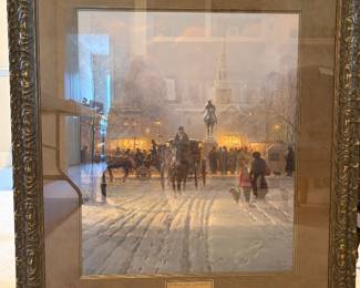 limited edition print titled "Winter Evening in Old Boston" by the renowned artist G. Harvey. 