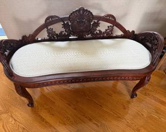 Carved Mahogany Ball Claw Feet Window Bench