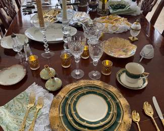 Vintage Noritake Ivory China " Solemn Emerald" 5 Piece Place Setting, 6 Sets