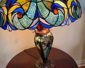 "Faux" Tiffany Double Lighted Table Lamp, Acrylic Shade