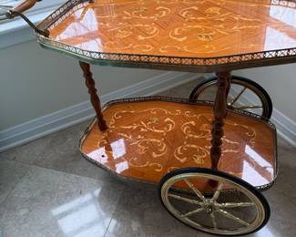 Vintage Italian Marquetry Inlaid Bar Cart