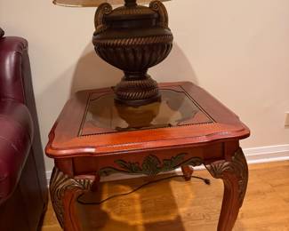 Chippendale Style Carved Mahogany Beveled Glass Occasional Table. Matiland Smith Table Lamps
