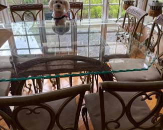 Hillsdale Montello "Old Steele" Finish Table Chairs LILY Family Dog is modeling!