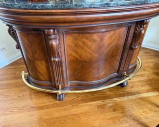 Mahogany Carved, Brass Foot Rest, Marble Top Portable Bar