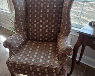1 of 2 matching wing back chairs