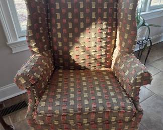 1 of 2 matching wing back chairs